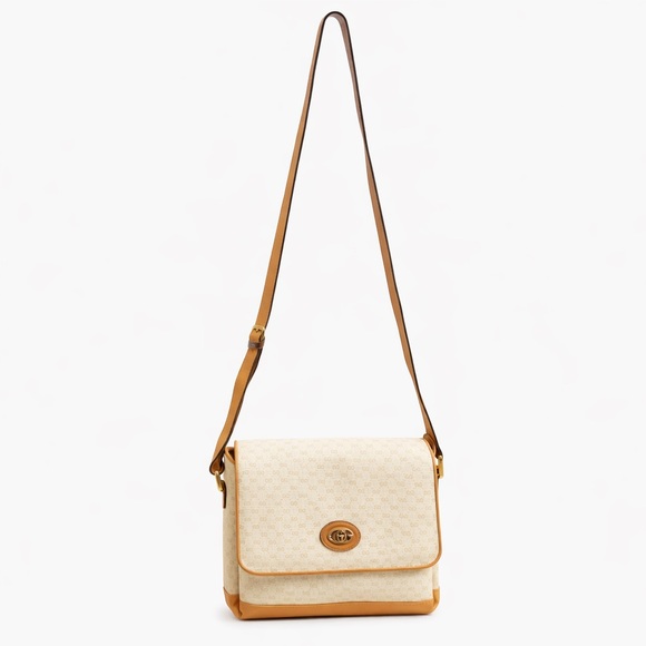 Vintage Gucci Micro GG Canvas Flap Shoulder Messenger Bag Tan Leather w/ COA - Picture 3 of 11